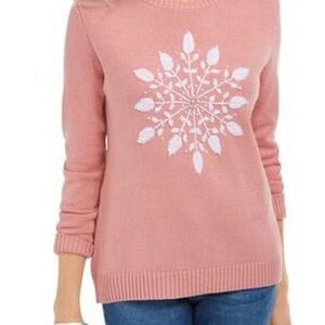 Karen Scott Women's Blush Sweater with White snowflake design